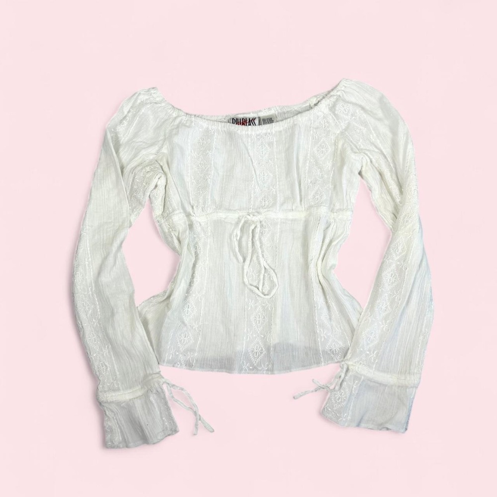 Vintage y2k Bill Blass white babydoll long flare sleeve cottagecore fairy blouse